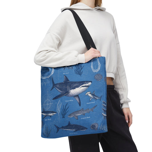 Shark Pattern Tote Bag – Nautical Ocean Creatures Beach Tote