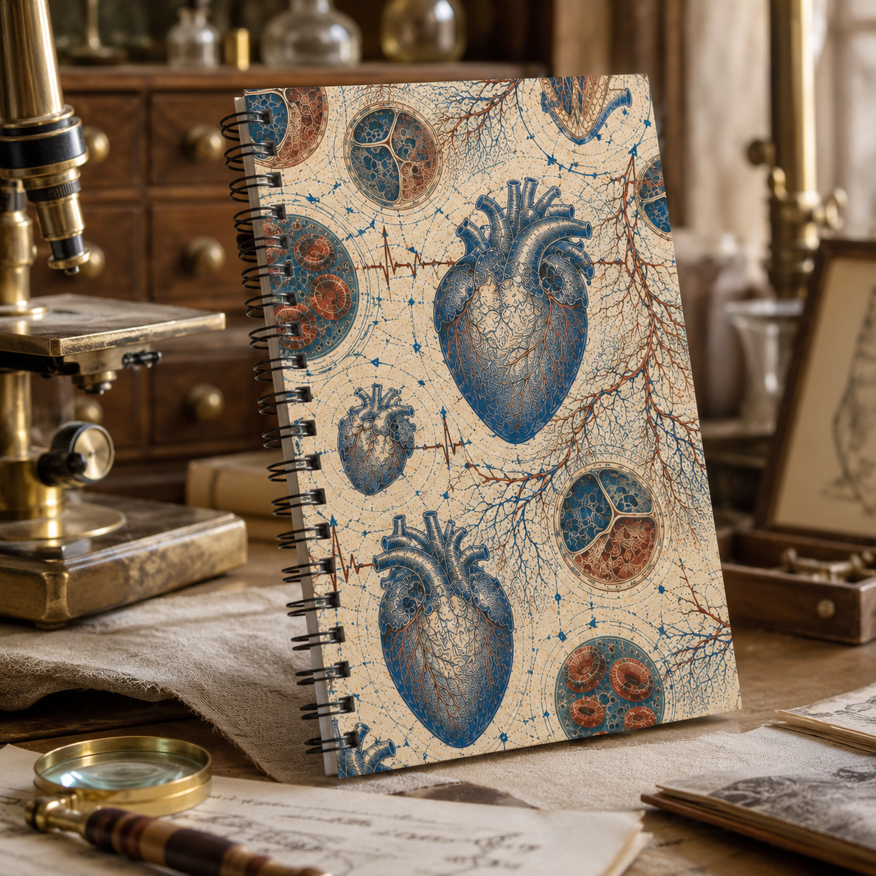 Human Heart Anatomy Archive dotted notebook displayed in a museum study