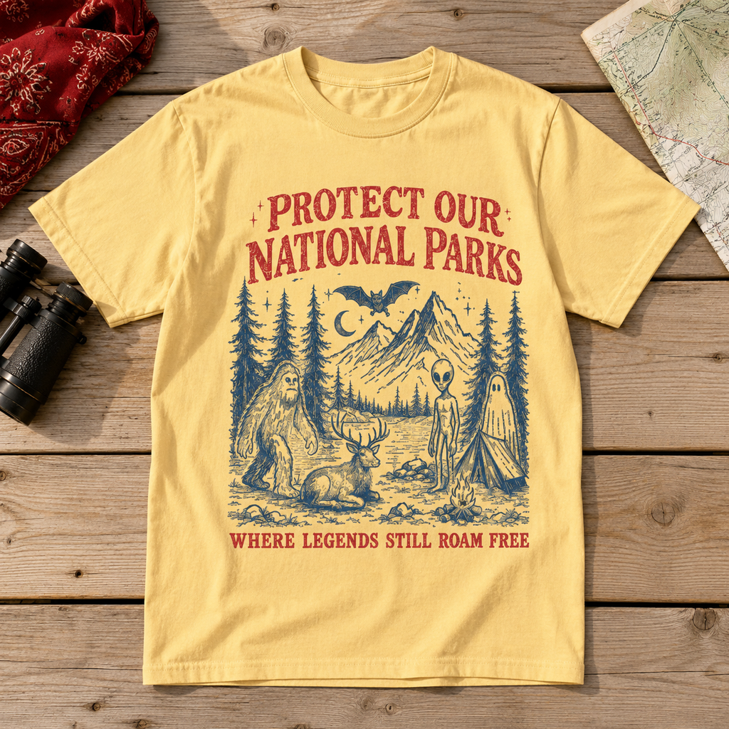 Butter Comfort Colors national parks graphic tee flat lay
