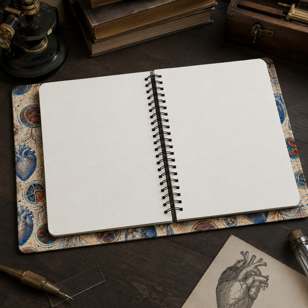 Human Heart Anatomy Archive notebook open to plain blank dot-grid pages