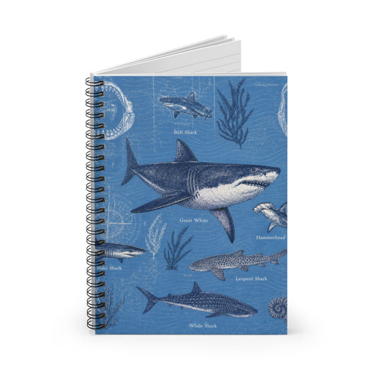 Shark Species Spiral Notebook — Nautical Blue College Ruled Journal