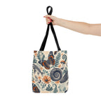 Natural World Archive black-handle tote with butterflies, fossils, shells, flowers, and crystals, product view 6 of 12