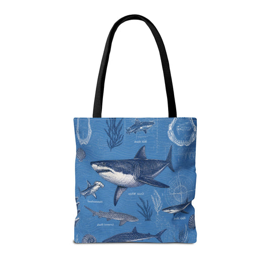 Shark Pattern Tote Bag – Nautical Ocean Creatures Beach Tote