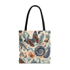 Natural World Archive black-handle tote with butterflies, fossils, shells, flowers, and crystals, product view 3 of 12