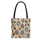 Front view of the human heart anatomy archive tote with black handles