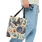Natural World Archive black-handle tote with butterflies, fossils, shells, flowers, and crystals, product view 5 of 12
