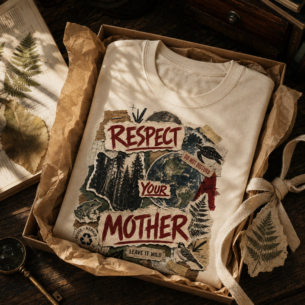 Respect Your Mother tee presented in recyclable gift packaging