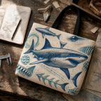 Great White Shark Anatomy Archive tote flat lay with field notes, specimen drawings, and research tools