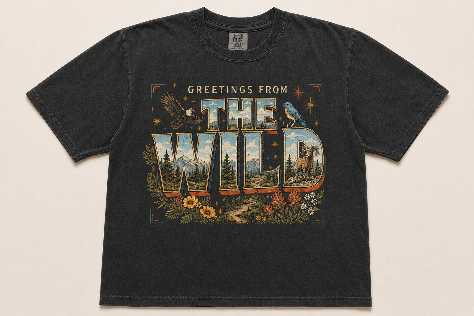 Full black Greetings From the Wild Comfort Colors tee product view
