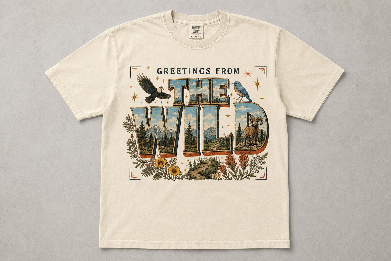 Full ivory Greetings From the Wild Comfort Colors tee product view