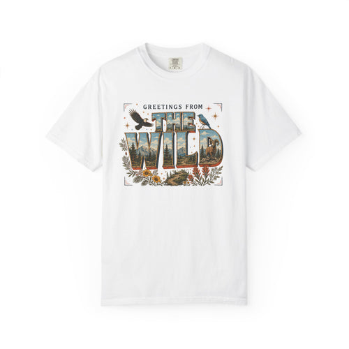 White Greetings From the Wild Comfort Colors tee front mockup