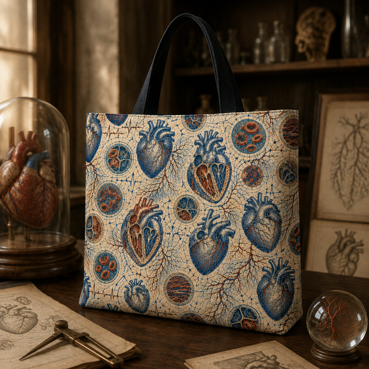 Human heart anatomy archive tote displayed in a natural history museum