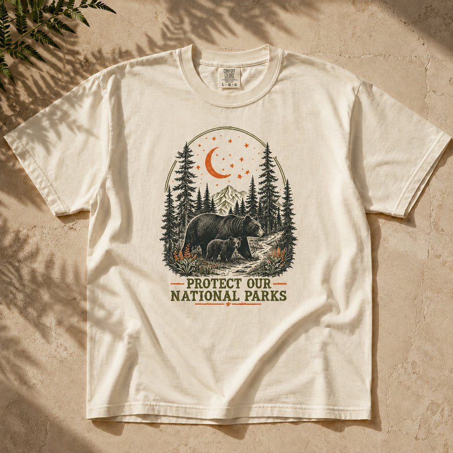 Moonlit Bear national parks tee in Ivory, hero flat lay