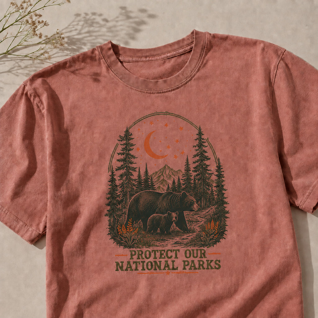 Moonlit Bear national parks tee in Blossom, fabric detail