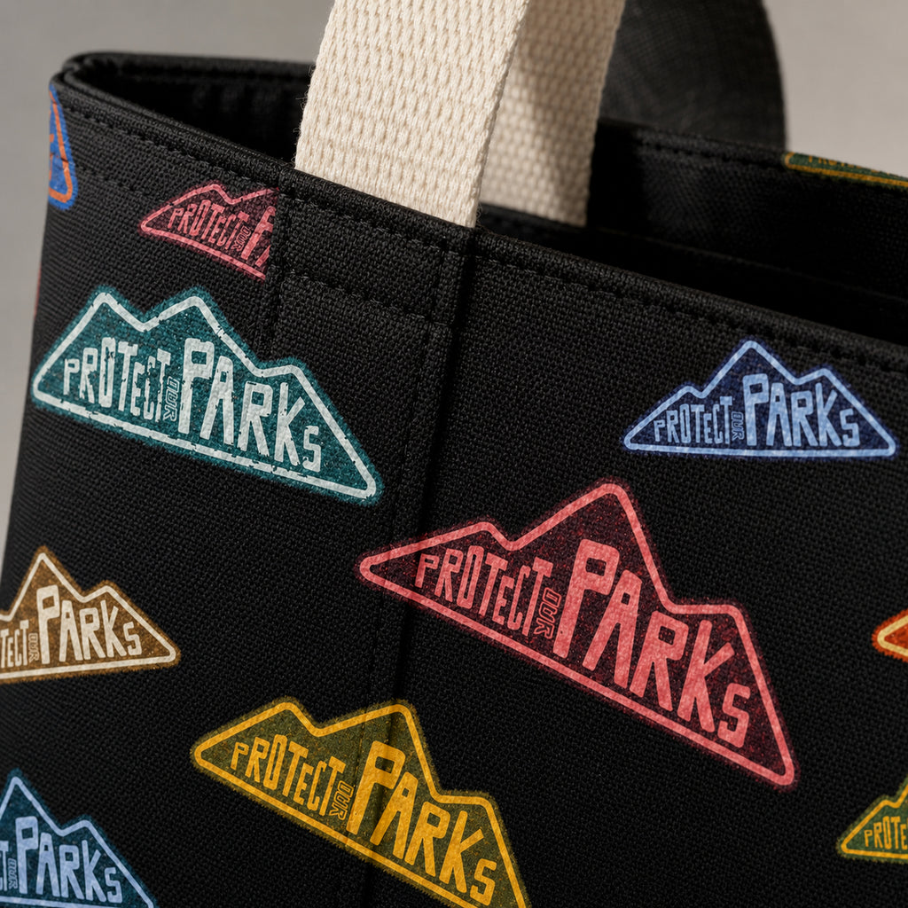 Protect Our Parks tote and notebook bundle — tote fabric seam closeup