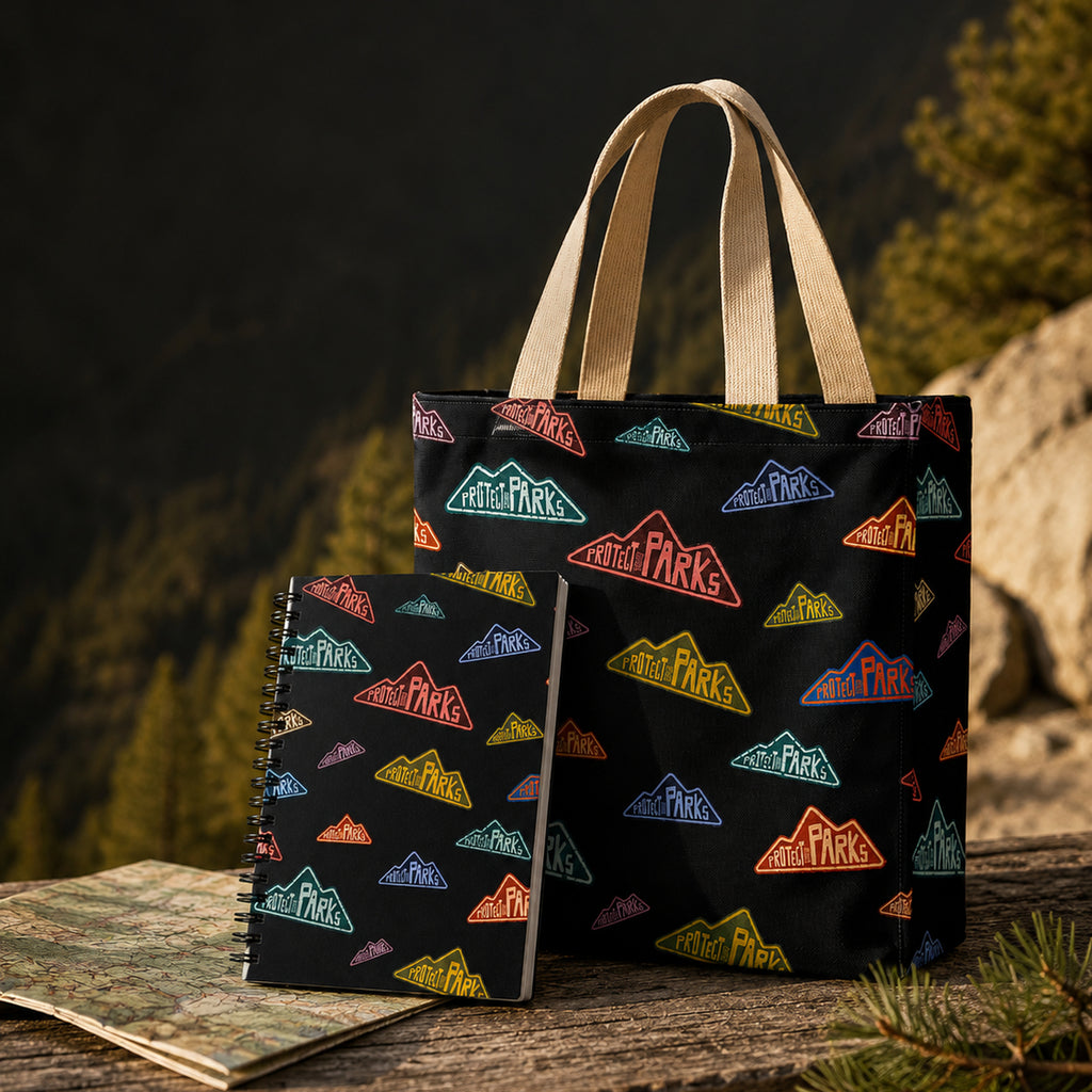 Protect Our Parks tote and notebook bundle — trailhead bundle lifestyle