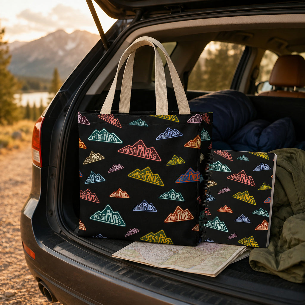 Protect Our Parks tote and notebook bundle — road trip car trunk bundle