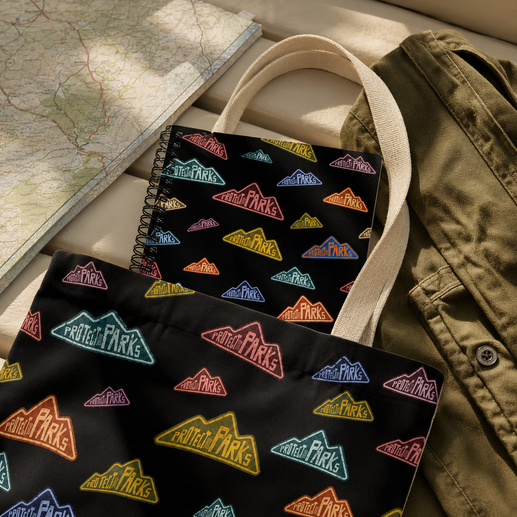 Protect Our Parks black spiral notebook — notebook in matching tote