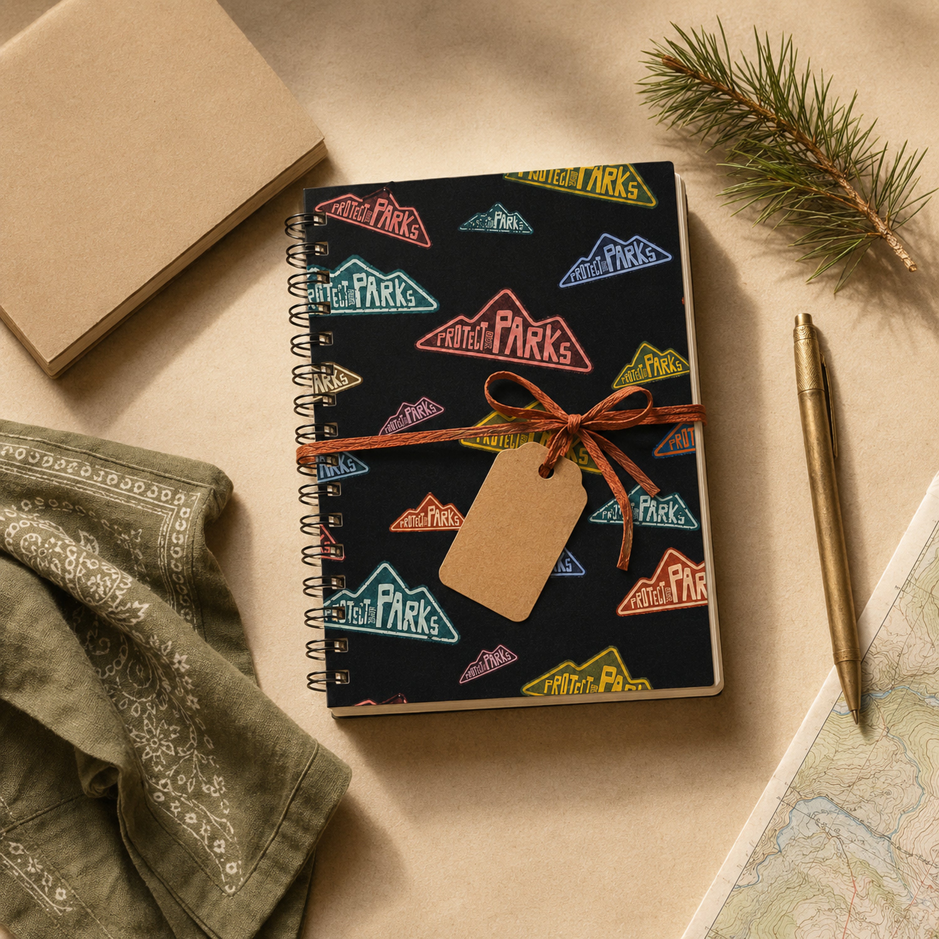 Protect Our Parks black spiral notebook — gift ready field guide flatlay