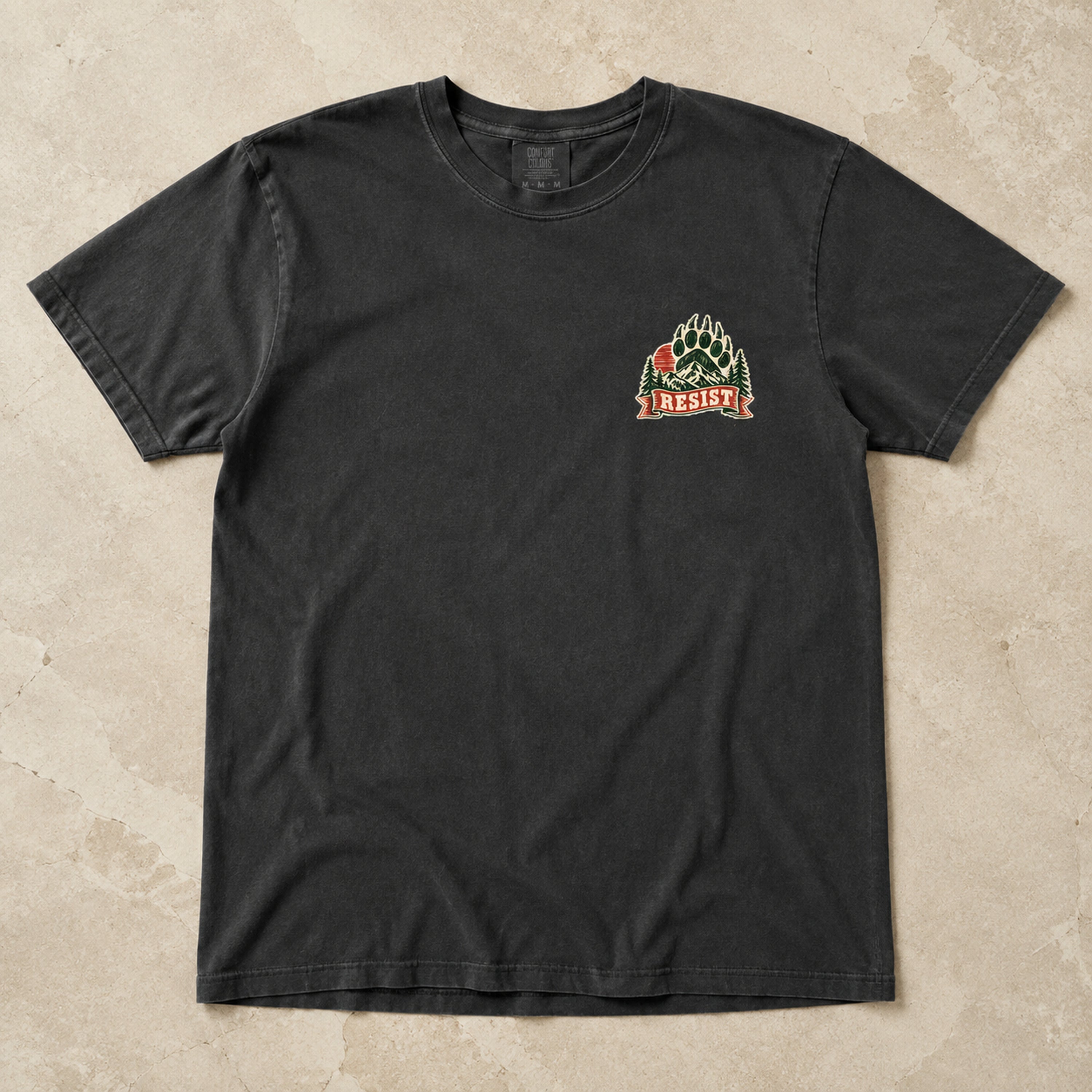 Resist Bear Comfort Colors 1717 Pepper tee small front chest print