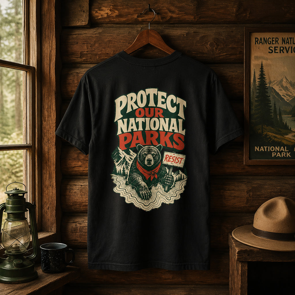 Resist Bear Protect Our National Parks Comfort Colors 1717 Black tee back print