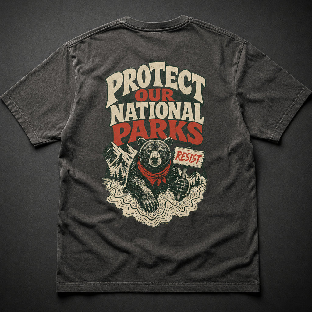Resist Bear Protect Our National Parks Comfort Colors 1717 Graphite tee print detail