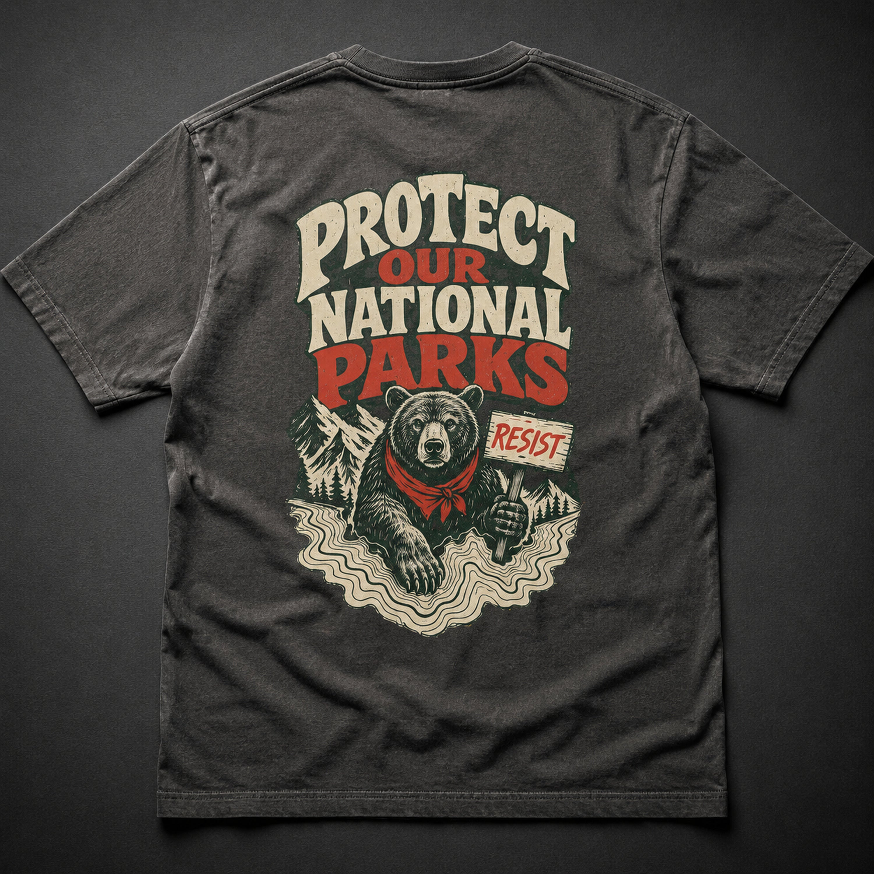 Resist Bear Protect Our National Parks Comfort Colors 1717 Graphite tee print detail