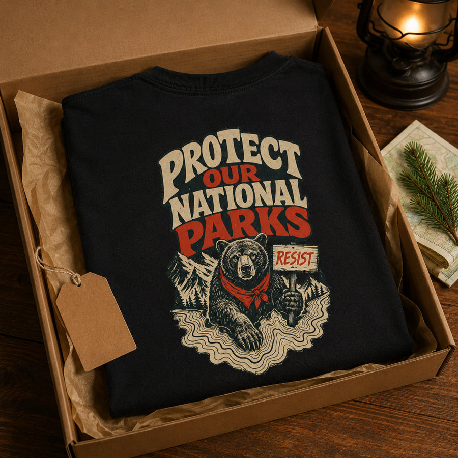 Resist Bear Protect Our National Parks Comfort Colors 1717 Black tee gift-ready back print